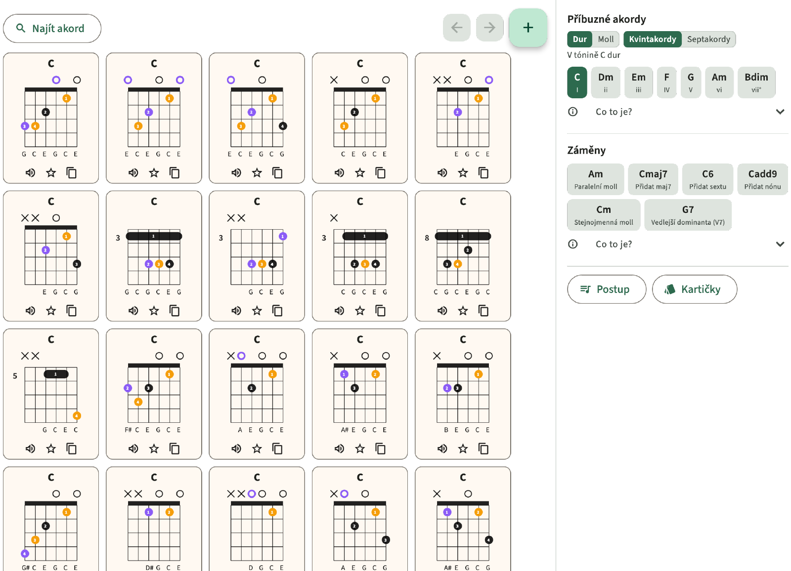 Find chord, Related Chords a substituce