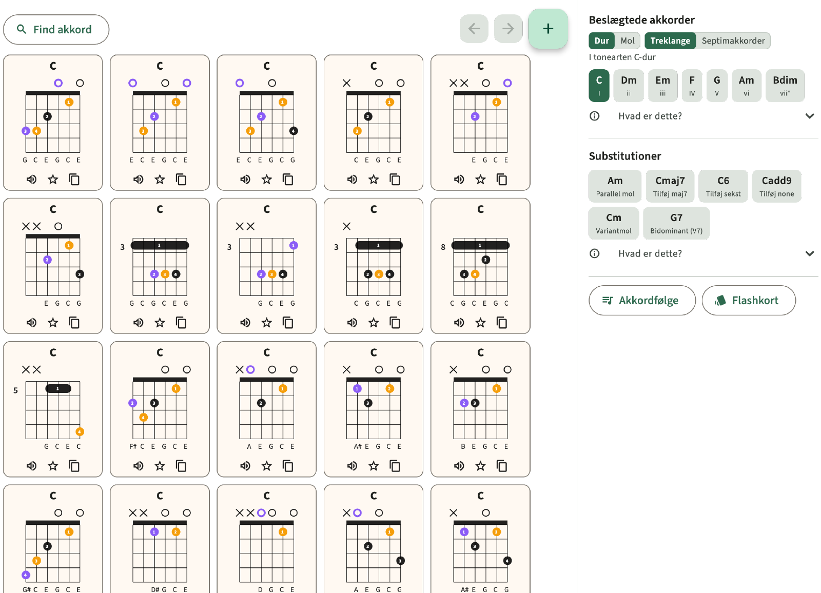 Find chord, Related Chords og substitutioner