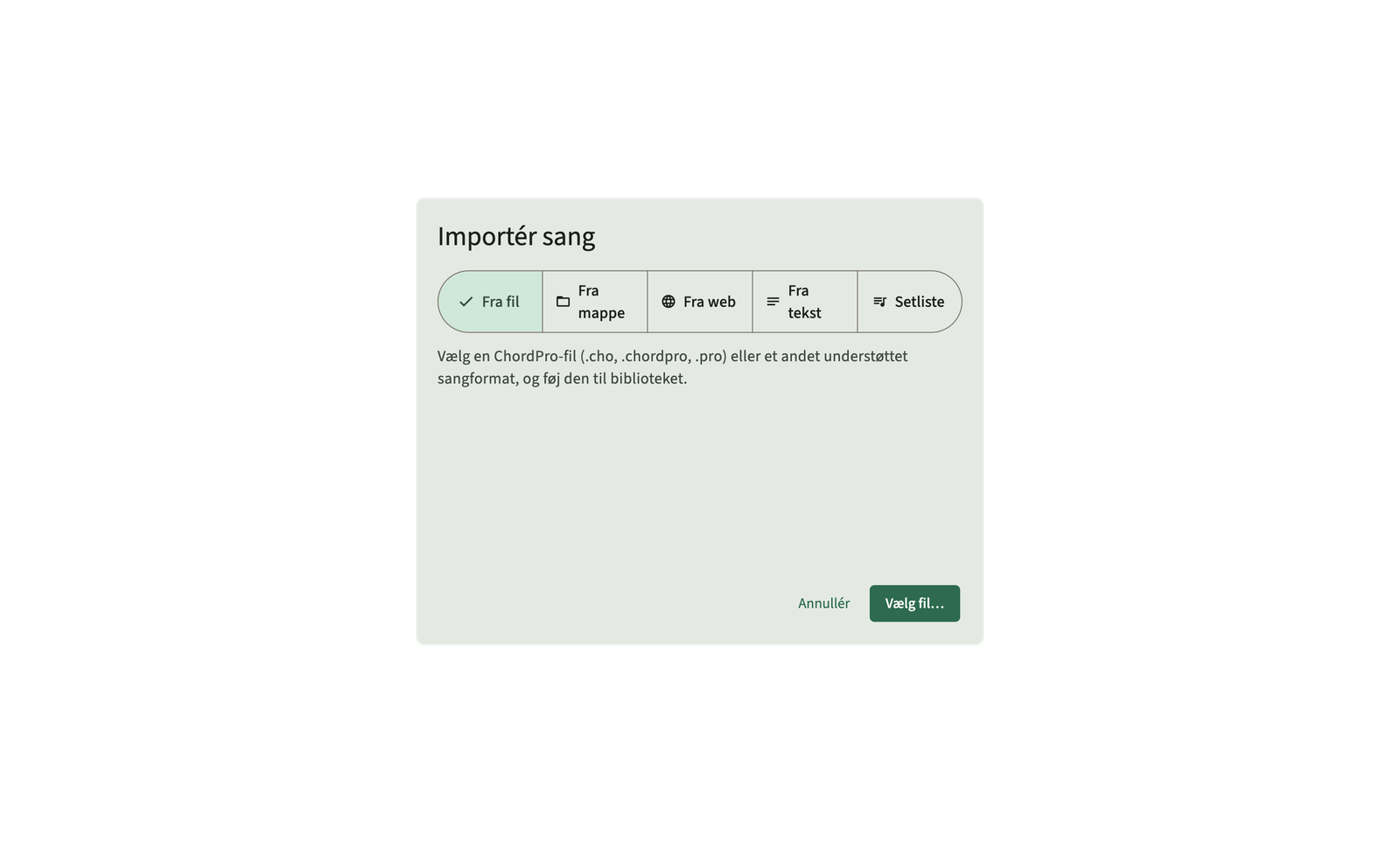 Importér ChordPro-filer og mapper til biblioteket