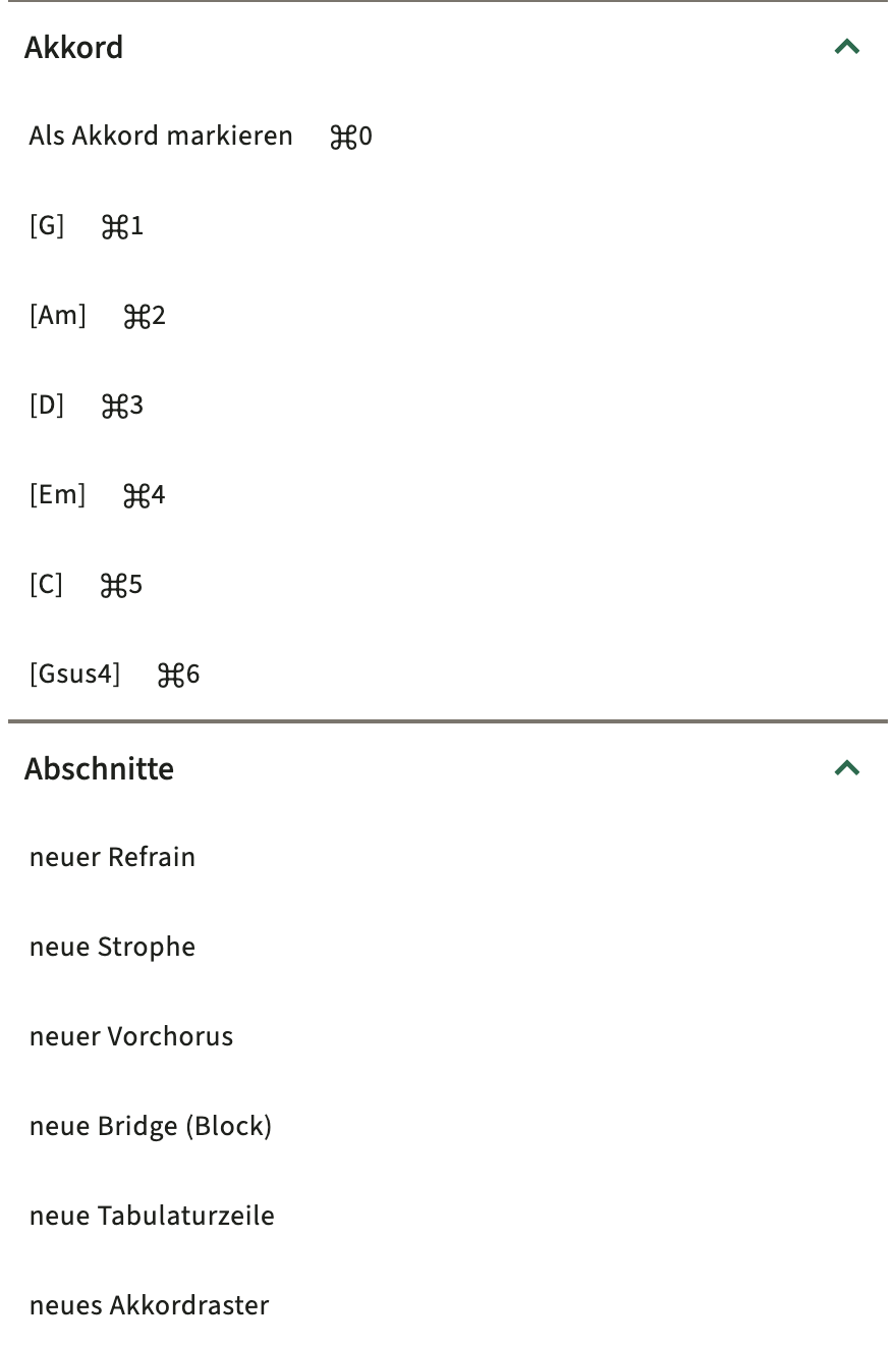 ChordPro fügt Katalog in der Editor-Toolbar ein