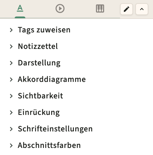 Leistungsformat und Metronom-Sidebar-Steuerungen