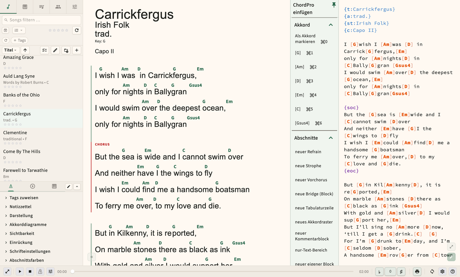 Songbook Buddy ChordPro Editor mit Split-Pane Live Preview
