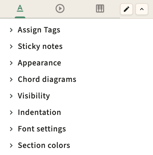 Performance format and metronome sidebar controls