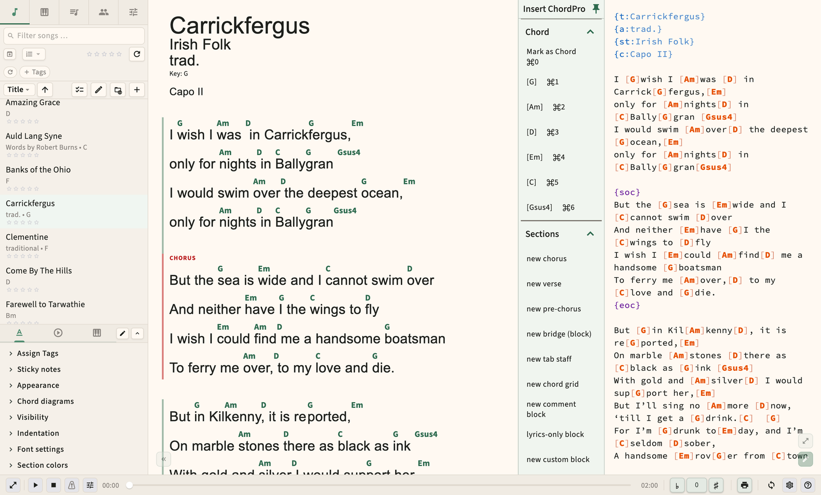 Songbook Buddy ChordPro editor with split-pane live preview