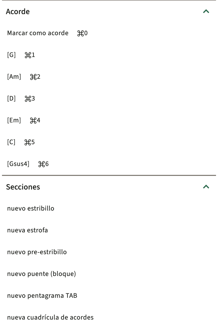 ChordPro insertar catálogo en la barra de herramientas del editor