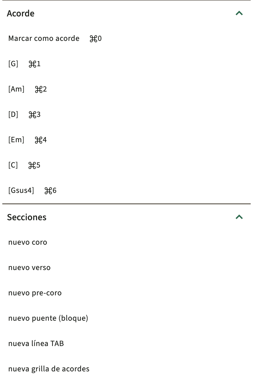 ChordPro insertar catálogo en la barra de herramientas del editor