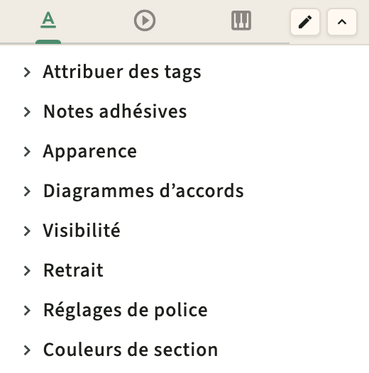Format de performance et commandes de la barre latérale du métronome