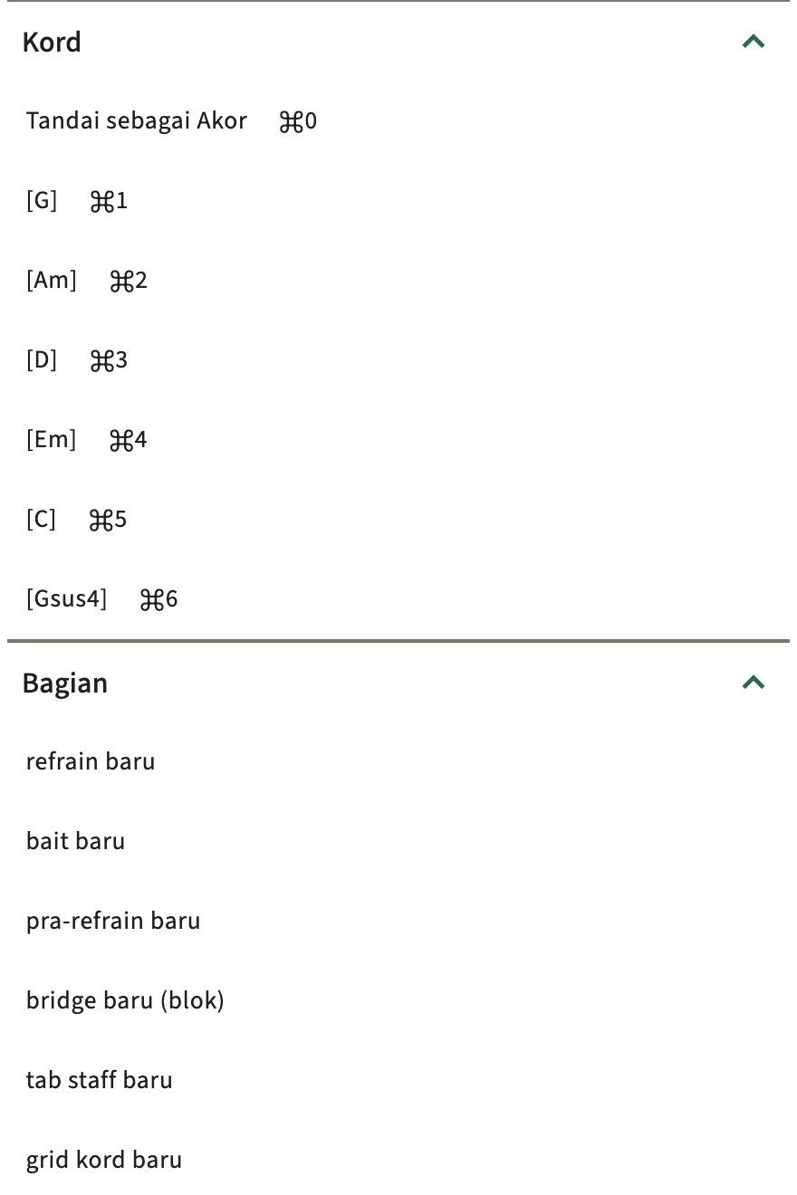 Katalog insert ChordPro di toolbar editor