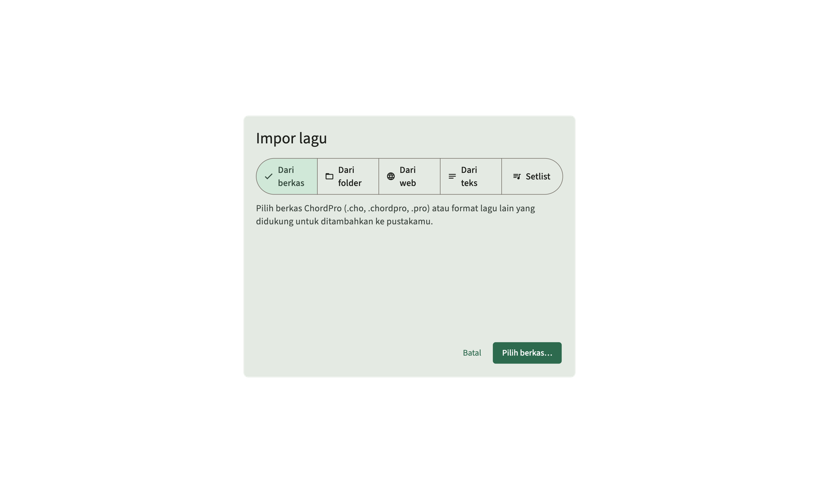 Impor file dan folder ChordPro ke perpustakaan