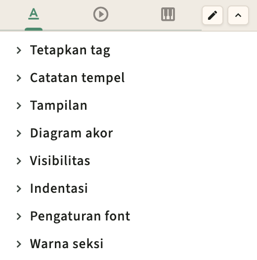 Kontrol sidebar format performa dan metronom