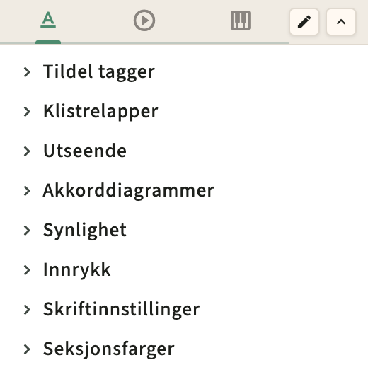 Utførelsesformat og metronom sidepanelkontroller
