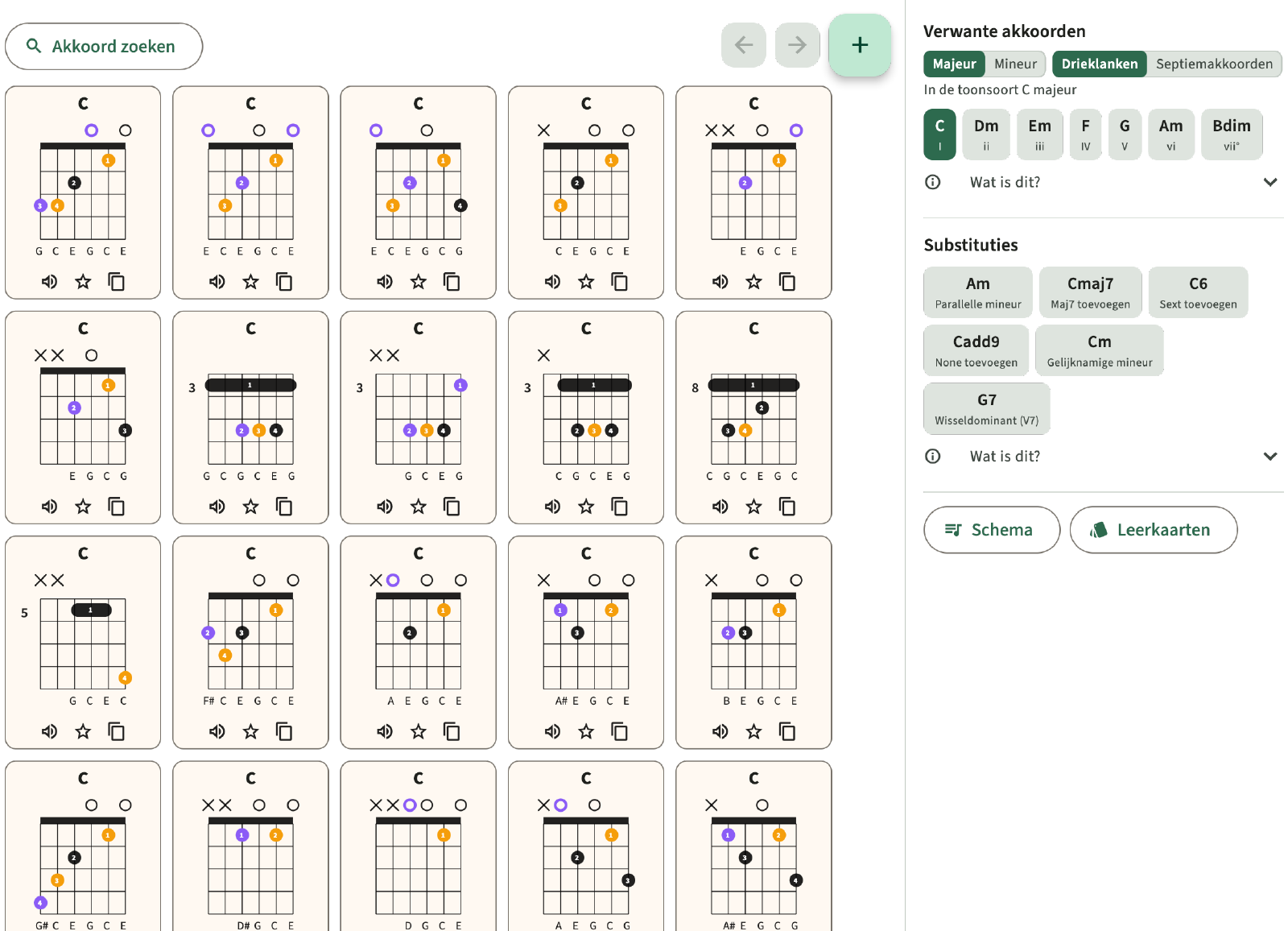 Find chord, Related Chords en vervangingen