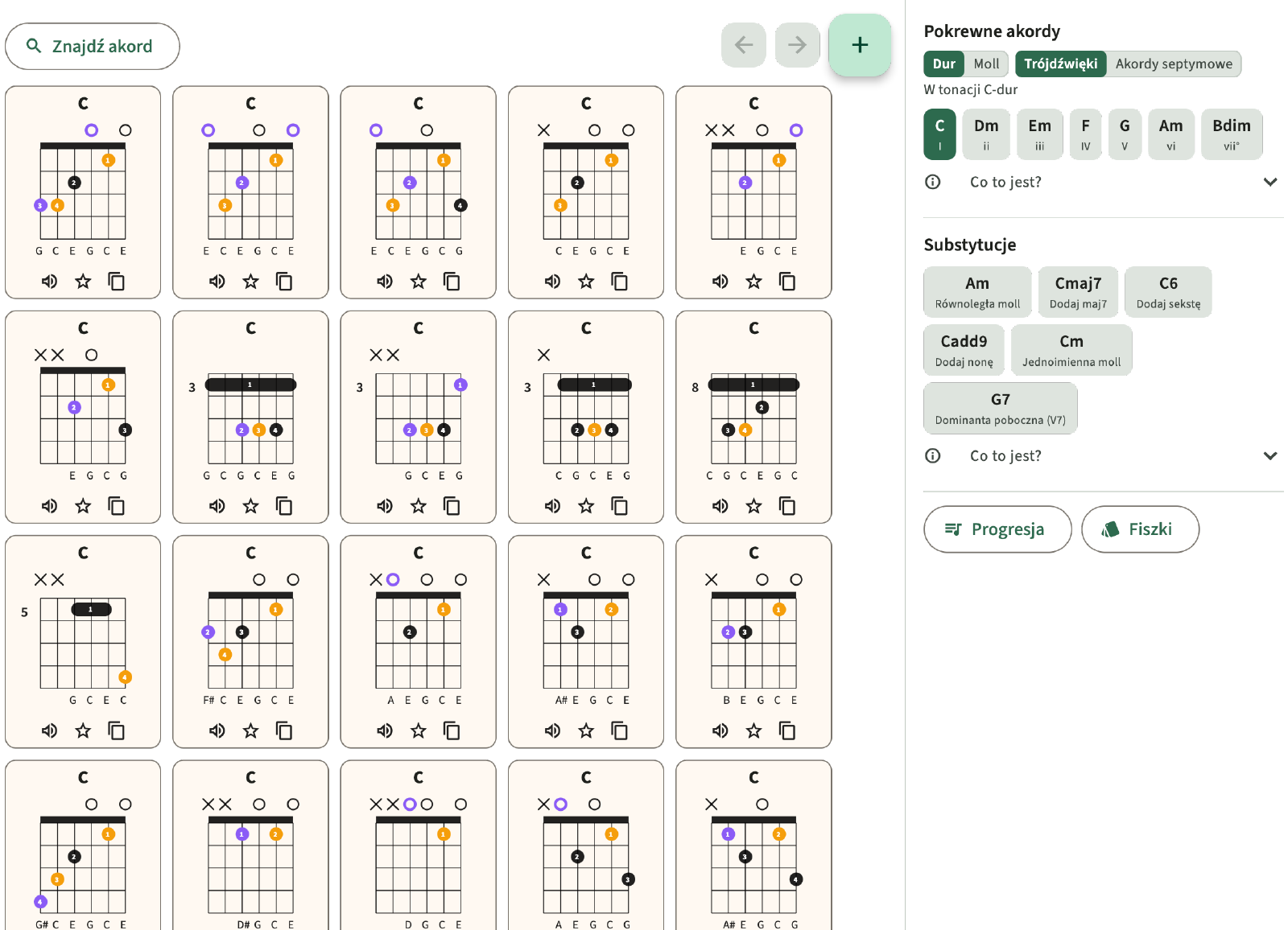 Find chord, Related Chords i podstawienia