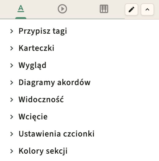 Format wydajności i kontrolki paska bocznego metronomu