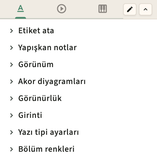 Performans formatı ve metronom kenar çubuğu kontrolleri