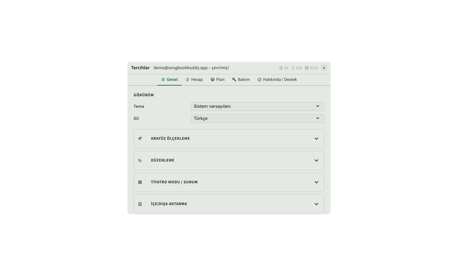 Cloud sync, yedekleme ve görüntü tercihleri ayarları