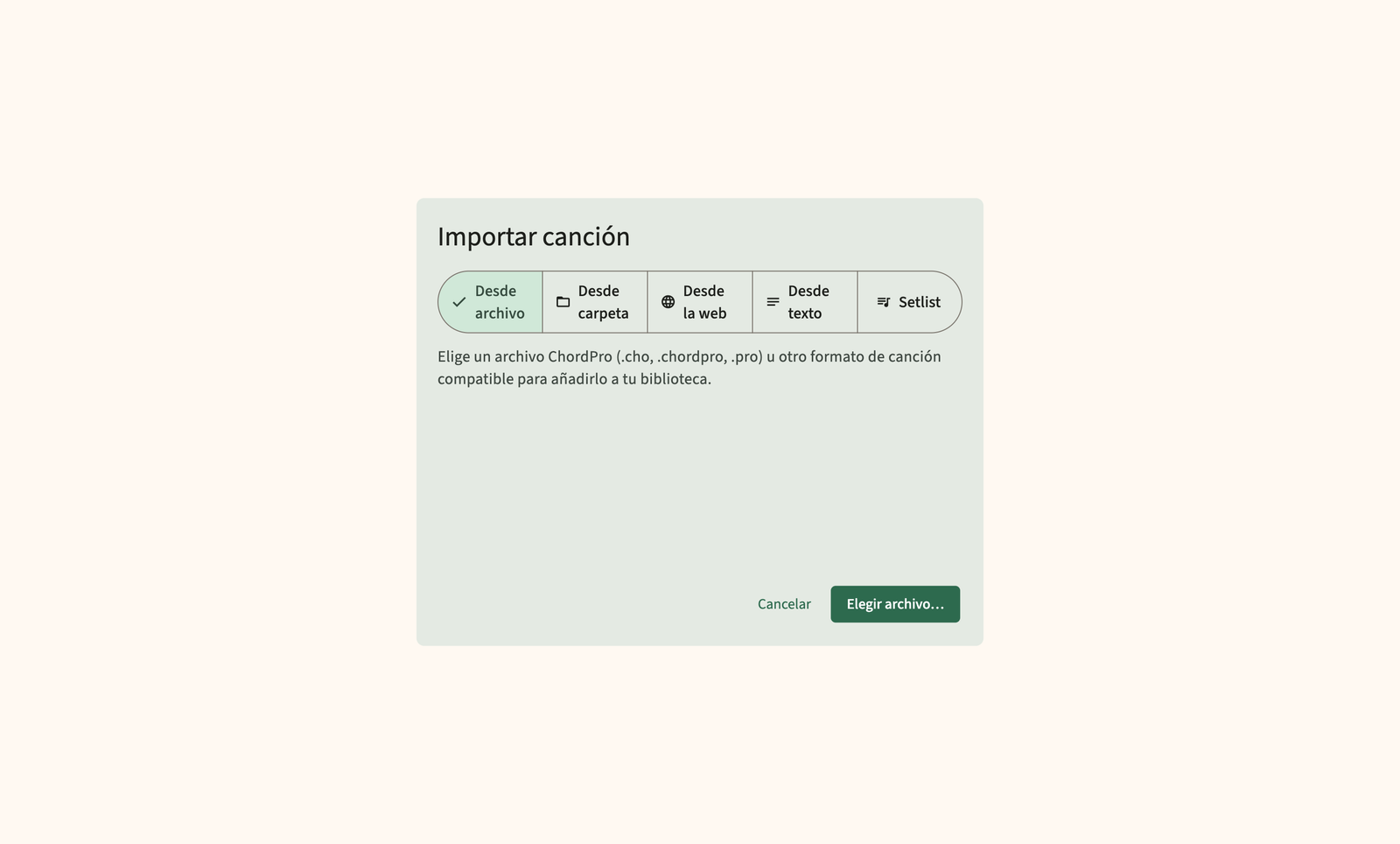Importe archivos y carpetas ChordPro a la biblioteca