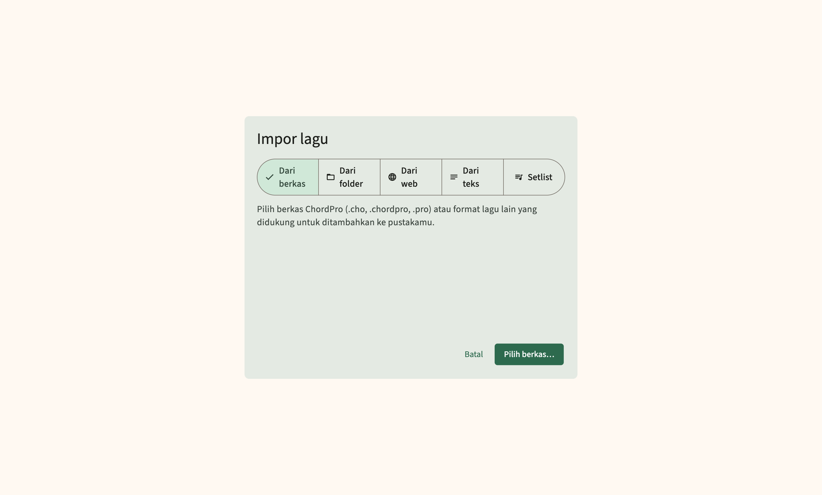 Impor file dan folder ChordPro ke perpustakaan