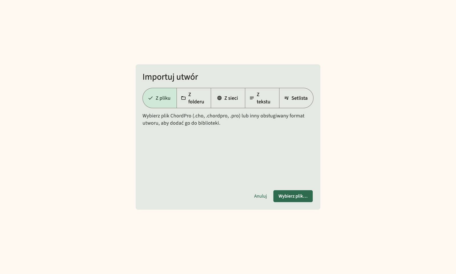 Importuj pliki i foldery ChordPro do biblioteki