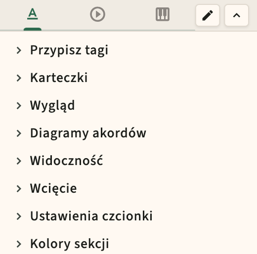 Format wydajności i kontrolki paska bocznego metronomu