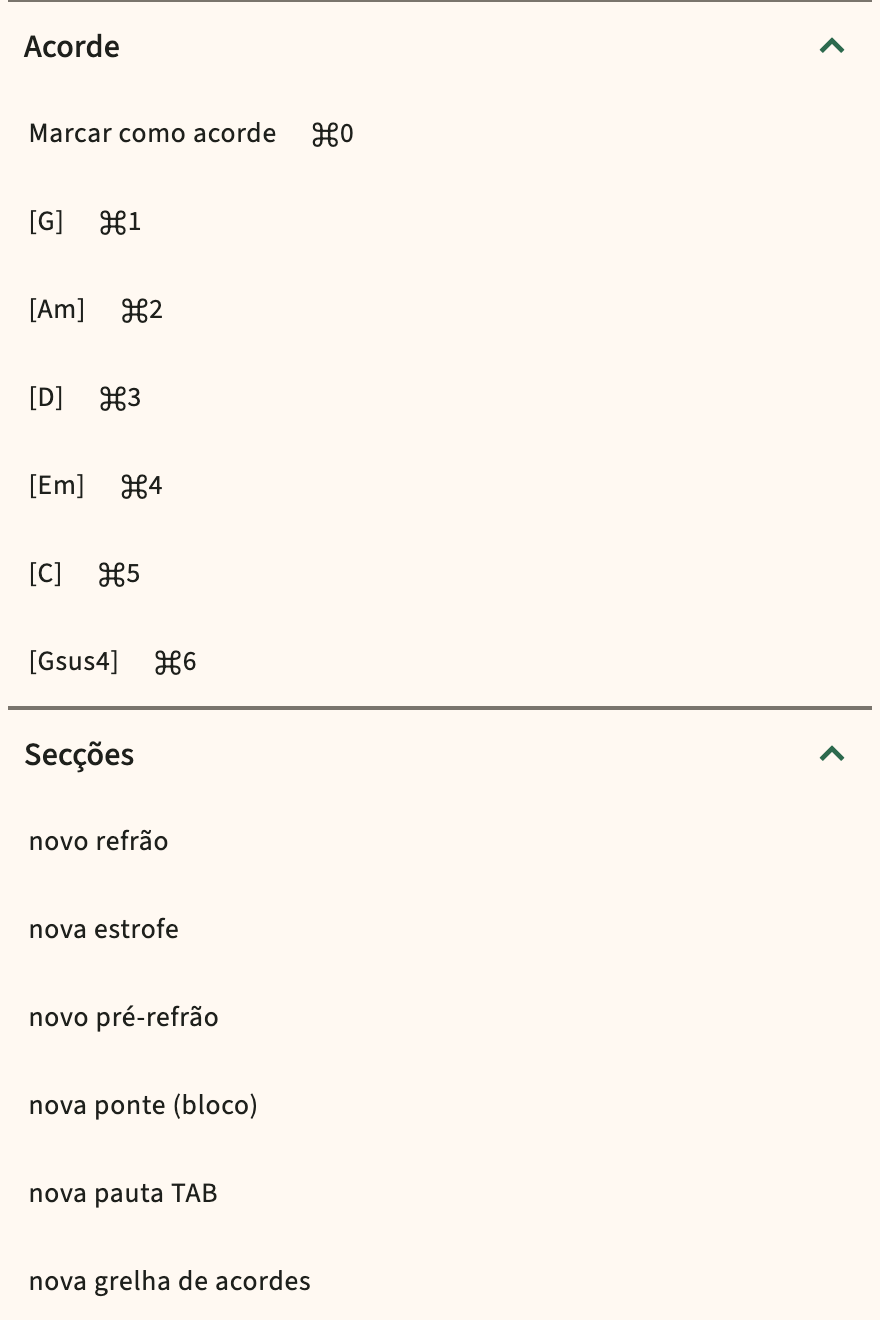 ChordPro insira o catálogo na barra de ferramentas do editor