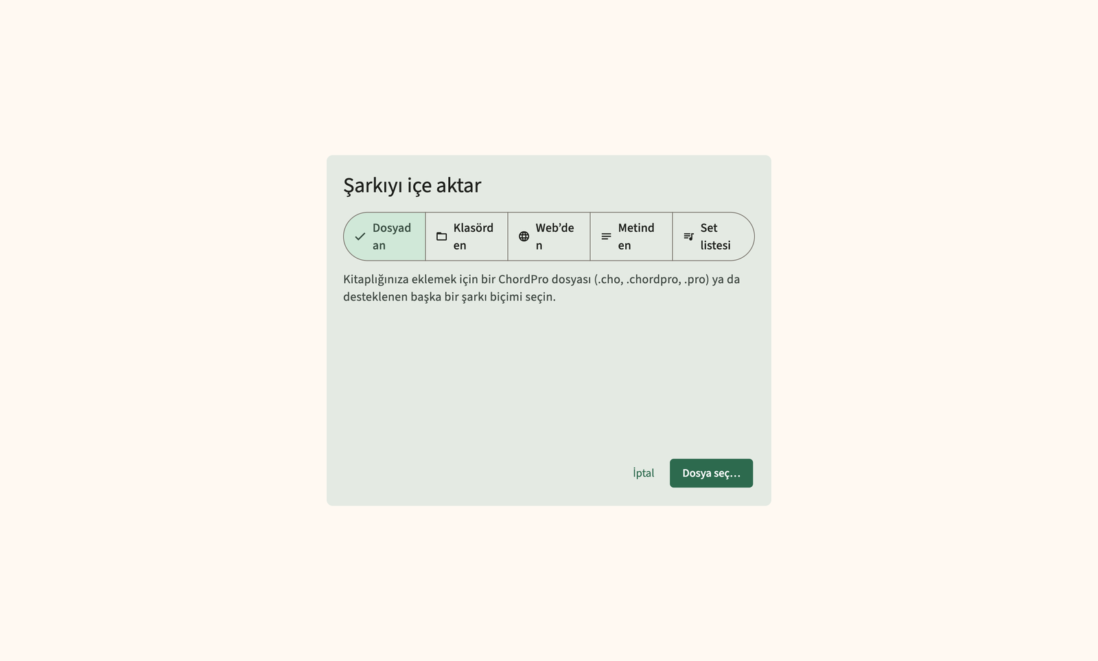 Kütüphaneye ChordPro dosya ve klasör içe aktarma