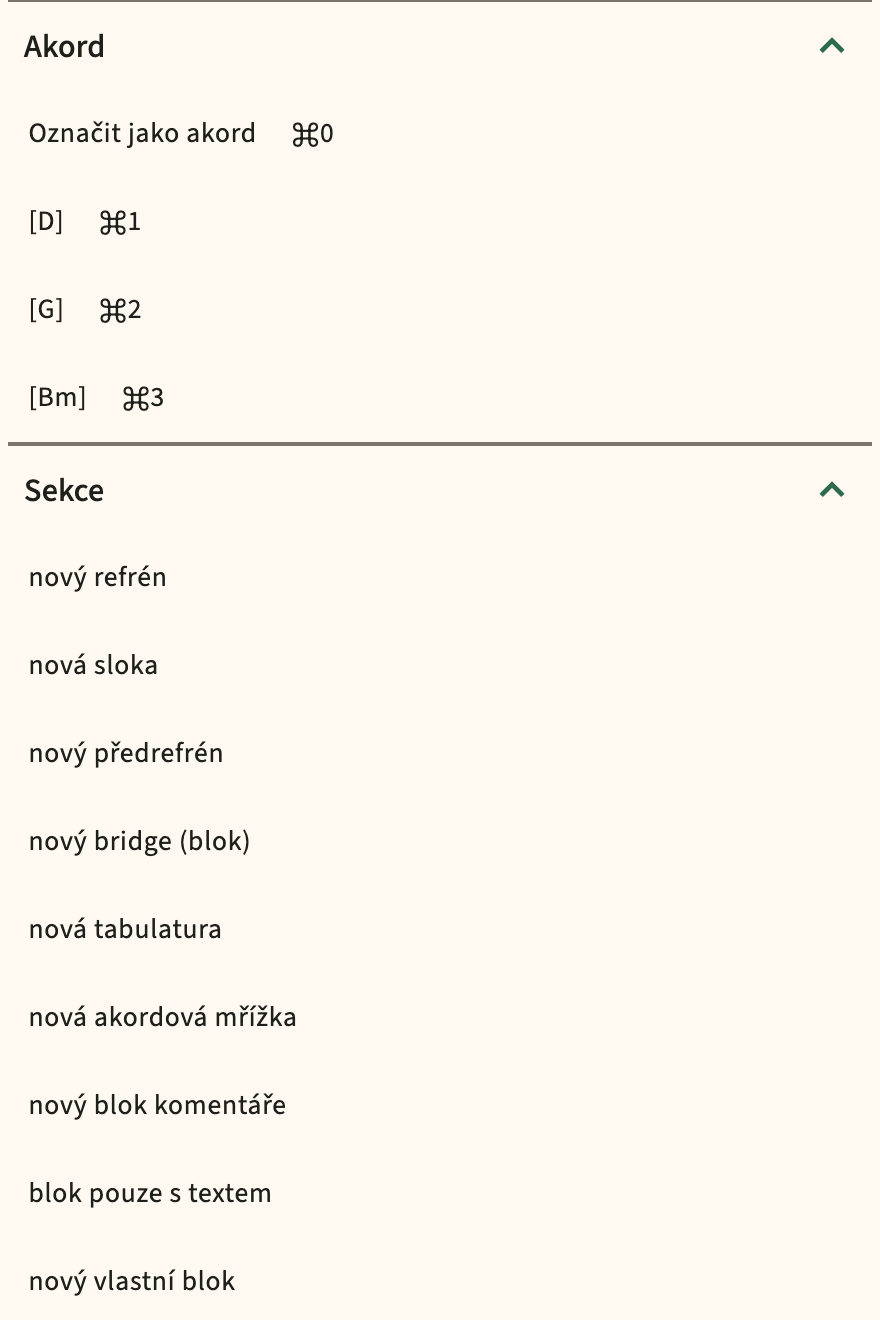 ChordPro vložit katalog do panelu nástrojů editoru