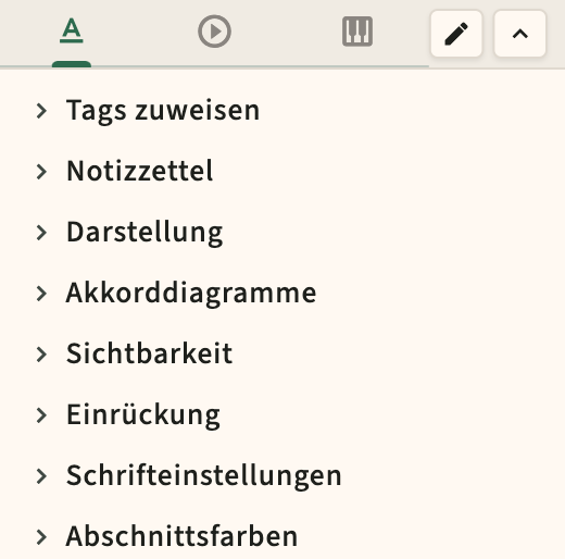 Leistungsformat und Metronom-Sidebar-Steuerungen