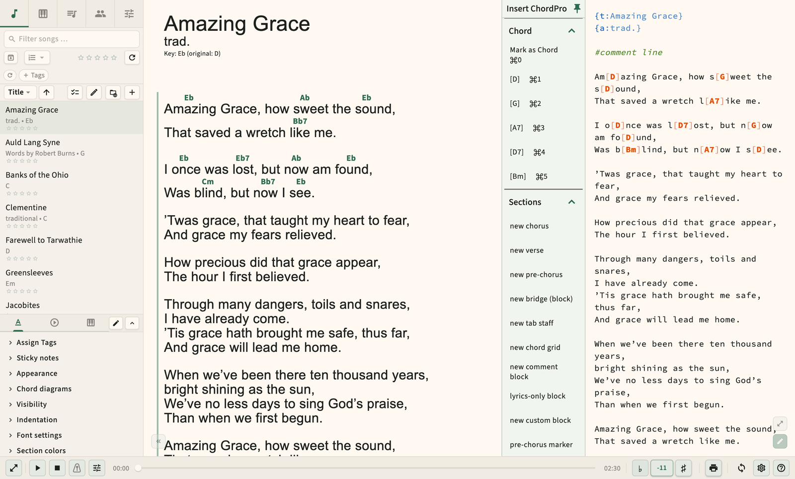 Song library with search, tags, and sort in Songbook Buddy