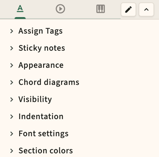 Performance format and metronome sidebar controls