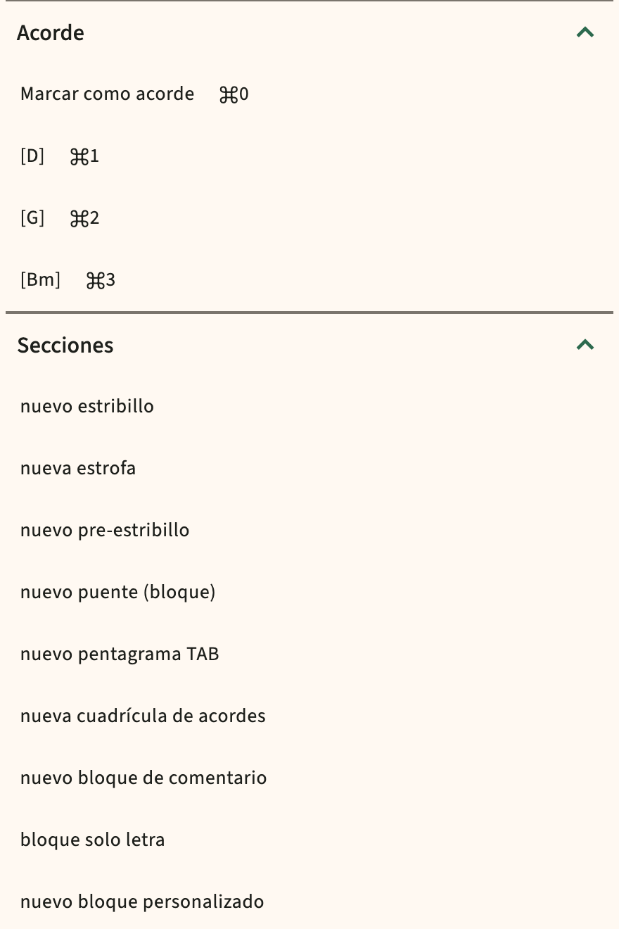 ChordPro insertar catálogo en la barra de herramientas del editor