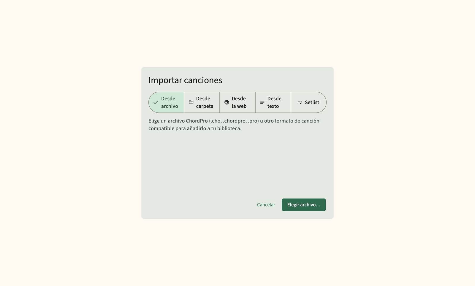 Importe archivos y carpetas ChordPro a la biblioteca
