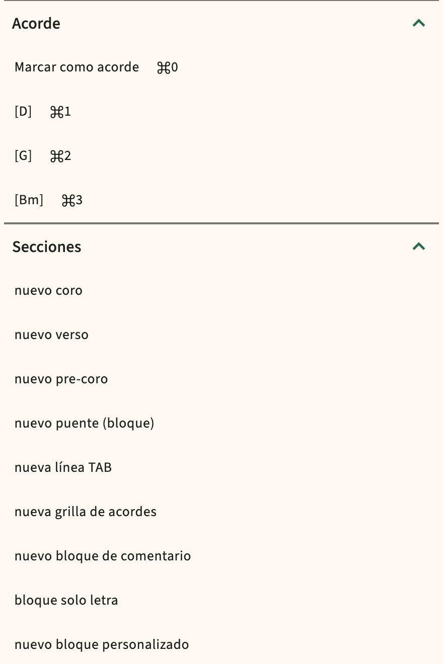 ChordPro insertar catálogo en la barra de herramientas del editor