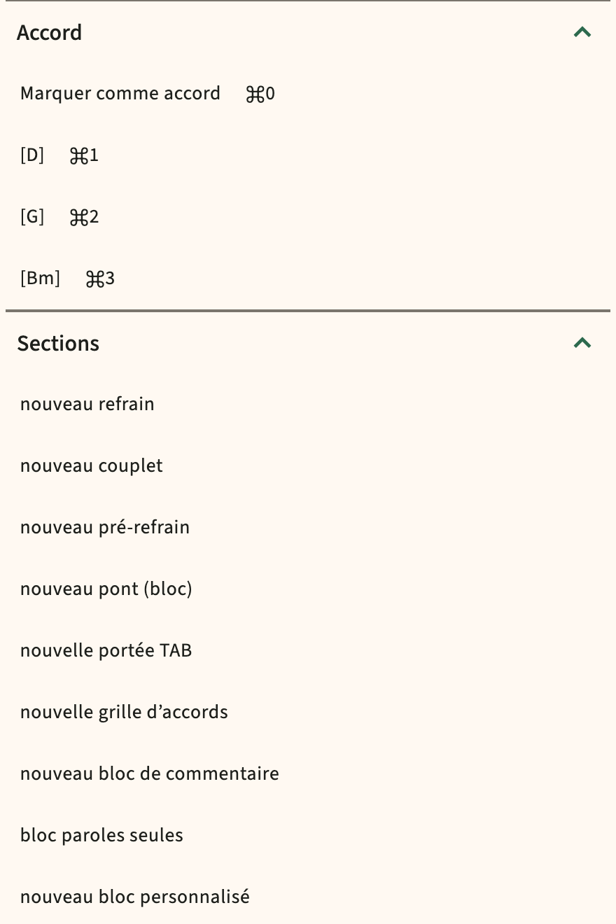 ChordPro insérer le catalogue dans la barre d'outils de l'éditeur