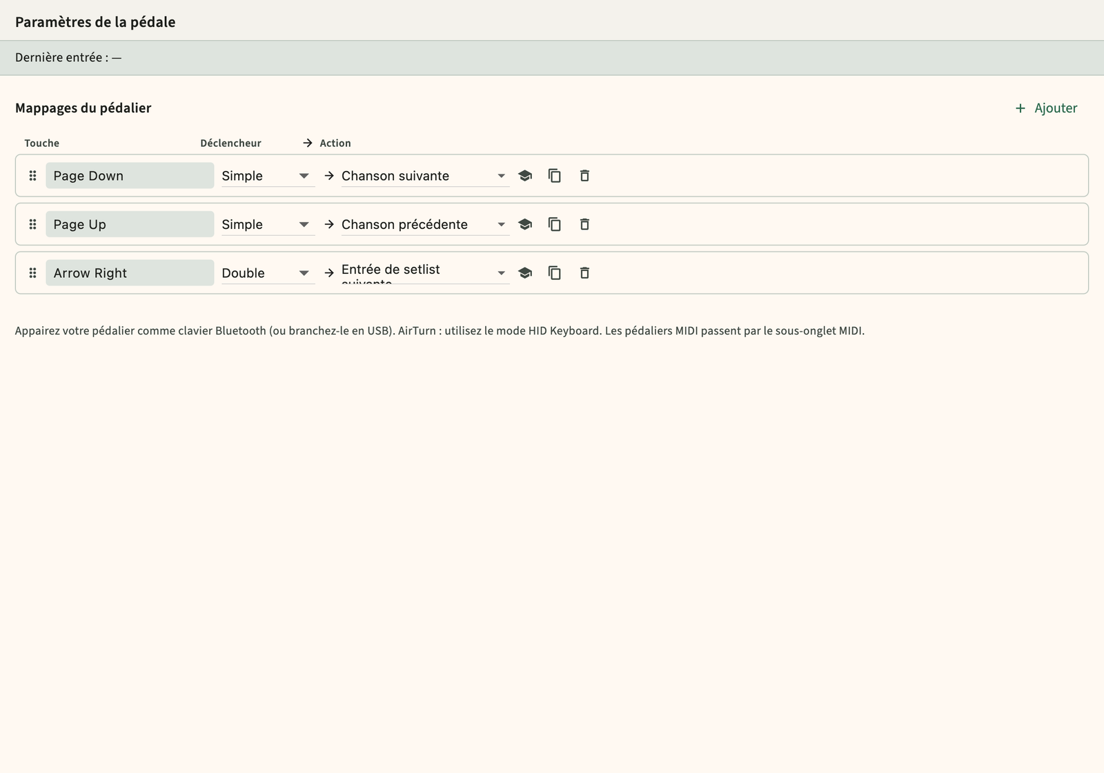 Configuration du commutateur au pied et de la pédale USB pour tourner les pages