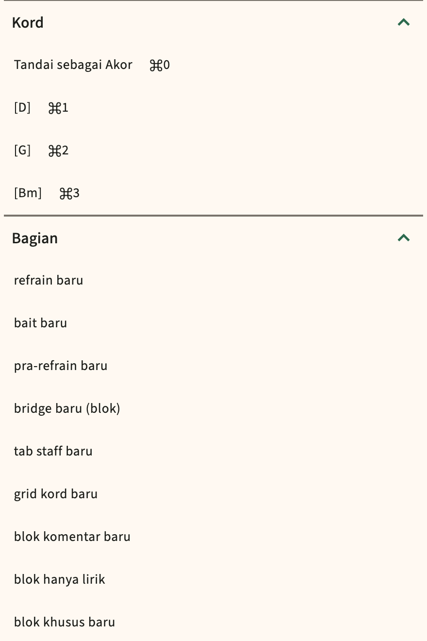 Katalog insert ChordPro di toolbar editor