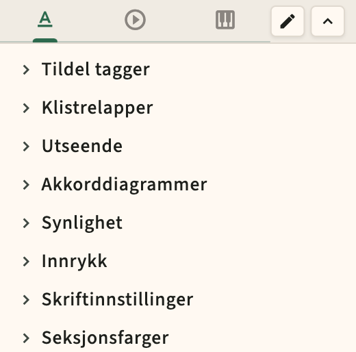 Utførelsesformat og metronom sidepanelkontroller