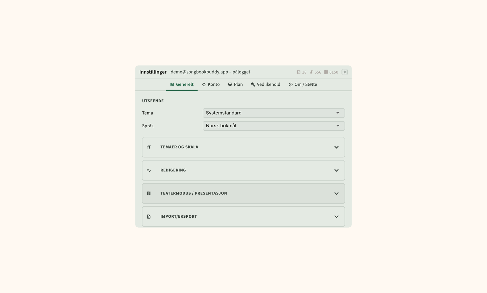 Innstillinger for skysynkronisering, sikkerhetskopiering og skjerminnstillinger
