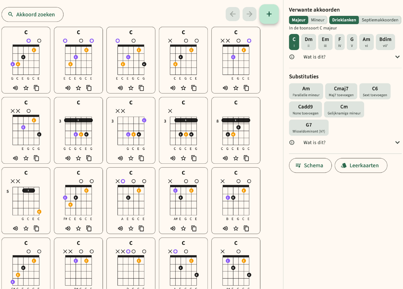 Find chord, Related Chords en vervangingen