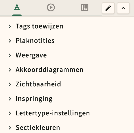 Prestatieformaat en metronoomzijbalkbediening