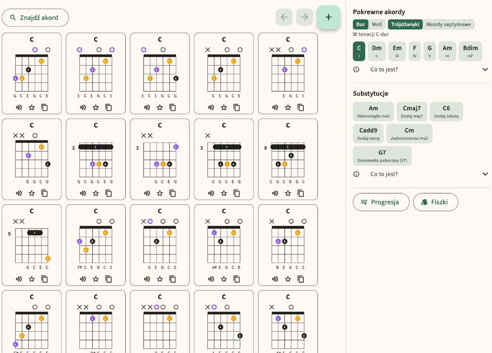 Find chord, Related Chords i podstawienia