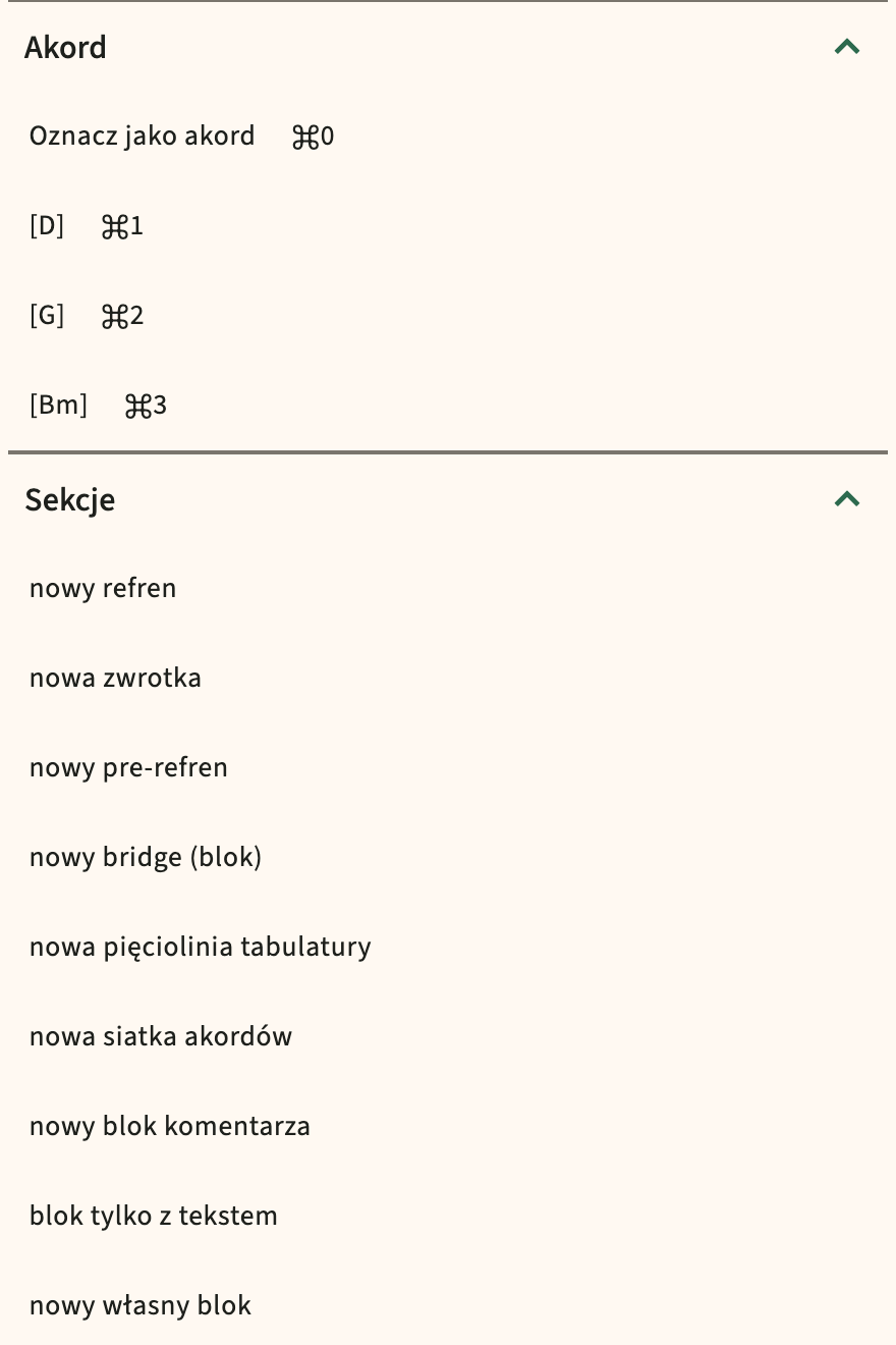 ChordPro wstaw katalog w pasku narzędzi edytora