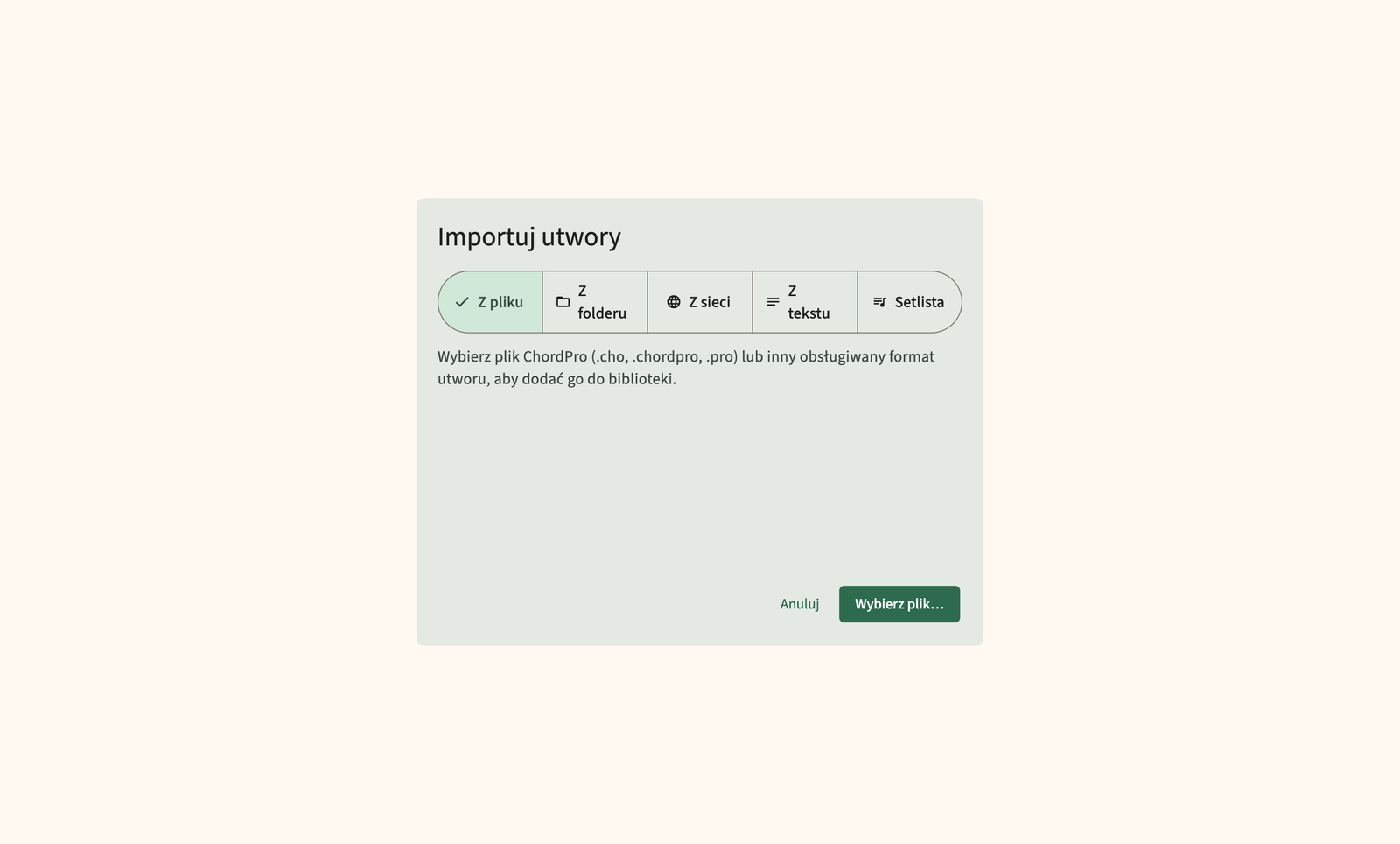 Importuj pliki i foldery ChordPro do biblioteki
