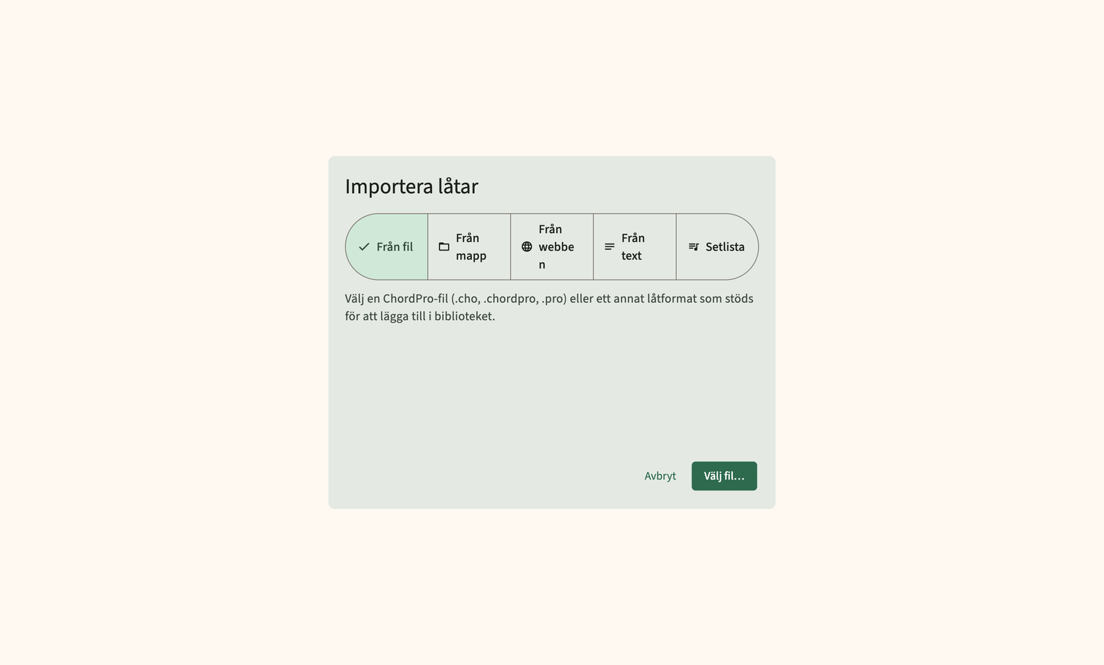 Importera ChordPro filer och mappar till biblioteket