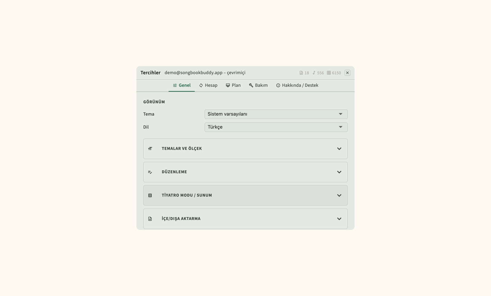 Cloud sync, yedekleme ve görüntü tercihleri ayarları