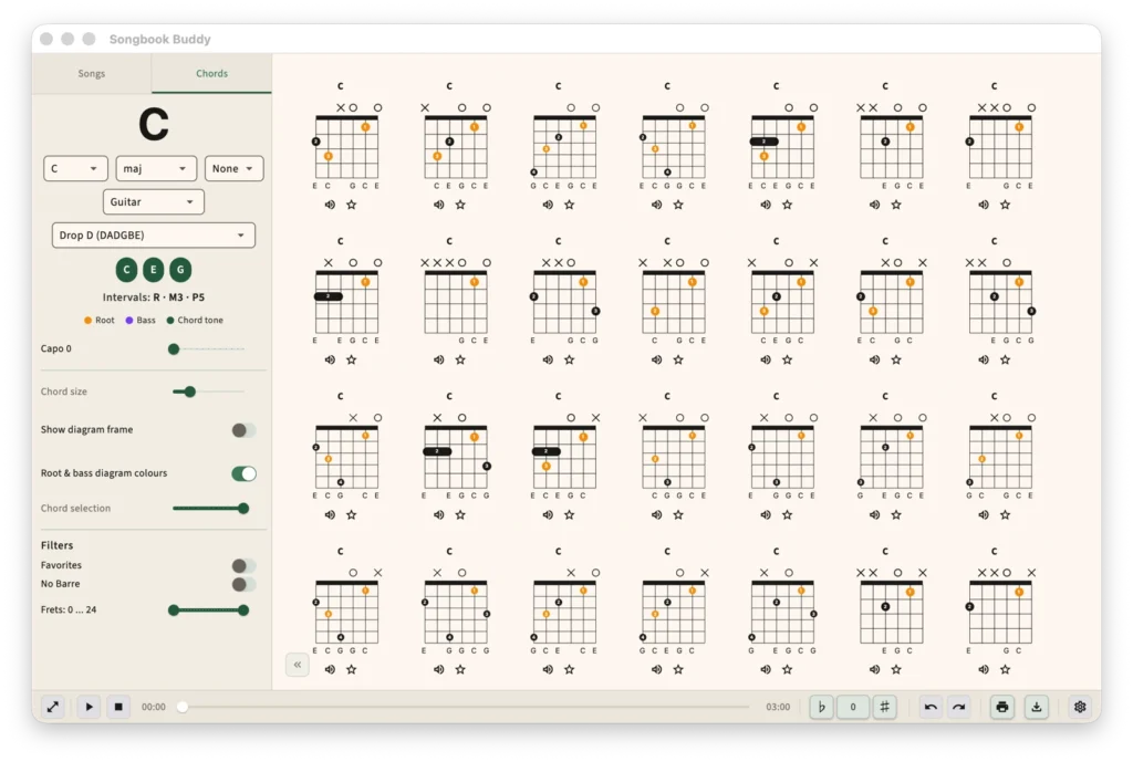 Songbook app screenshot - chords library